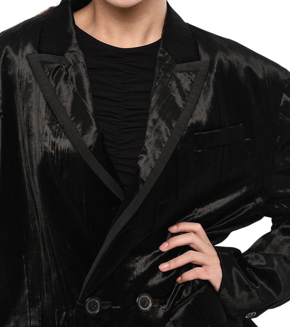 Black Solid Notched Lapel Blazer 3