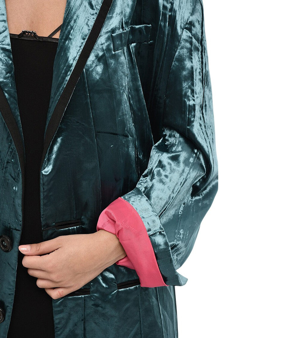 Blue Solid Notched Lapel Blazer 3