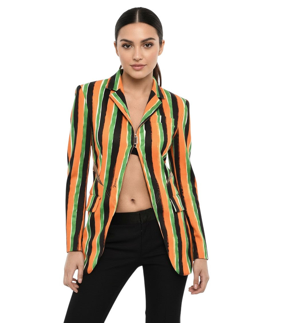 Multicolor Stripes Notched Lapel Blazer 1