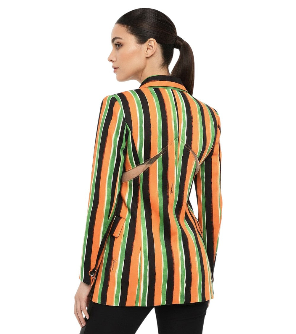 Multicolor Stripes Notched Lapel Blazer 2