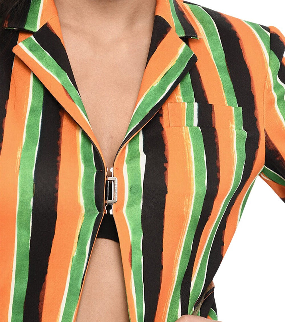 Multicolor Stripes Notched Lapel Blazer 3