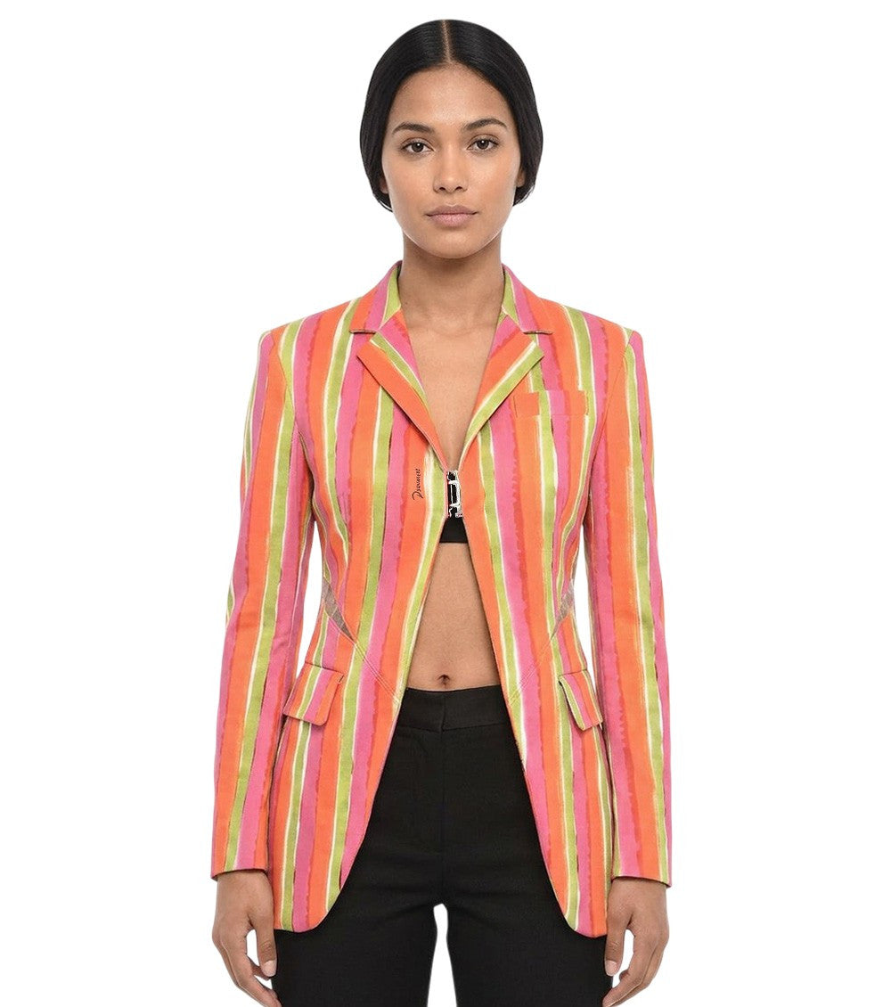 Multicolor Stripes Notched Lapel Blazer 1