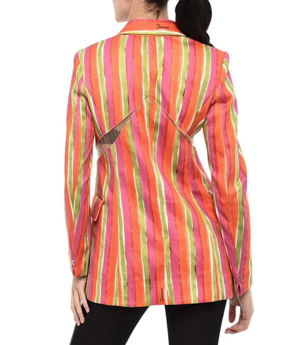 Multicolor Stripes Notched Lapel Blazer 2