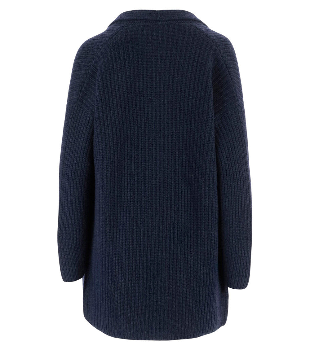 Royal Blue Knitted Shawl Neck Blazer 2
