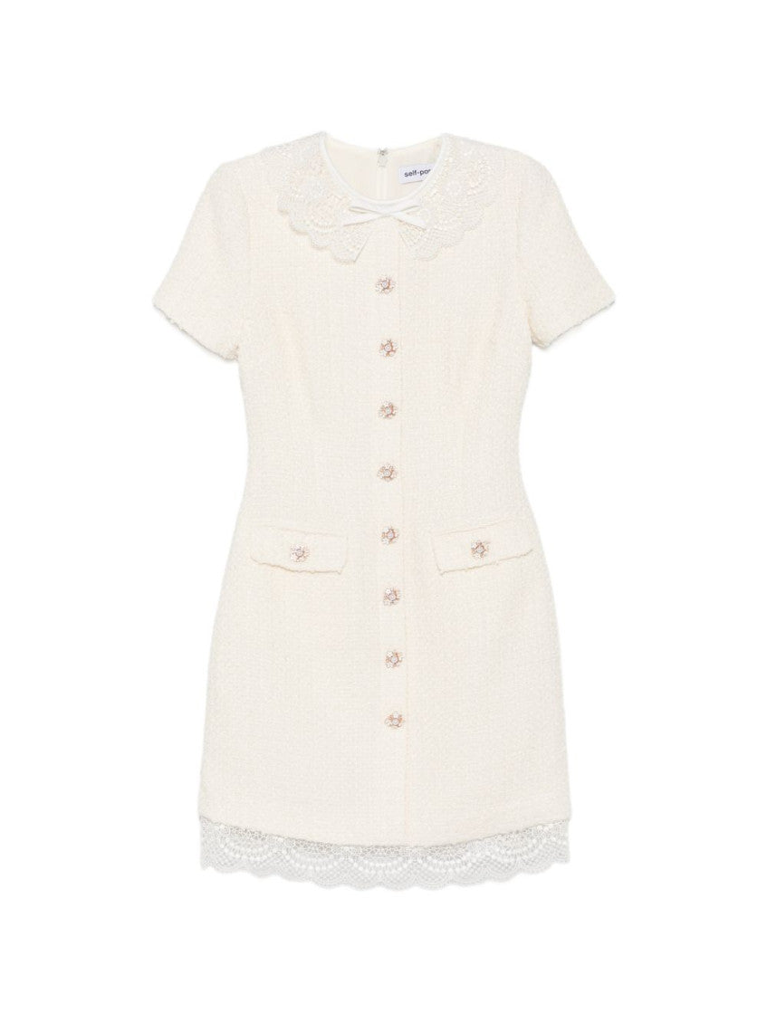 Beige Textured Round Neck Mini Dress 1