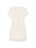 Beige Textured Round Neck Mini Dress 1
