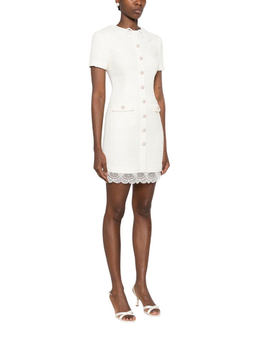 Beige Textured Round Neck Mini Dress 4