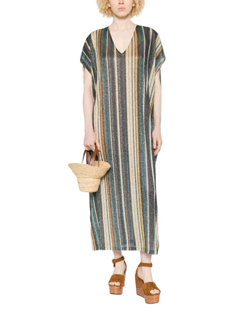 Multicolor Stripes V Neck Midi Dress 2