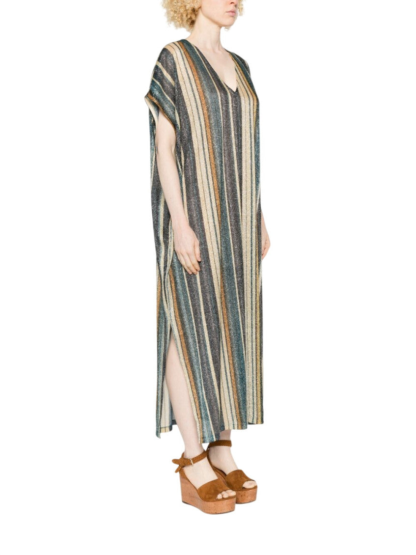 Multicolor Stripes V Neck Midi Dress 5