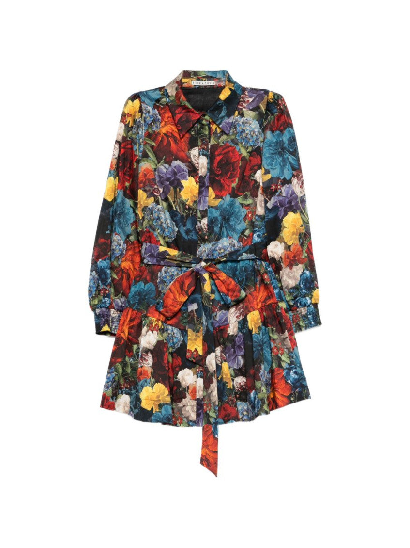 Multicolor Floral Shirt Collar Mini Dress 1