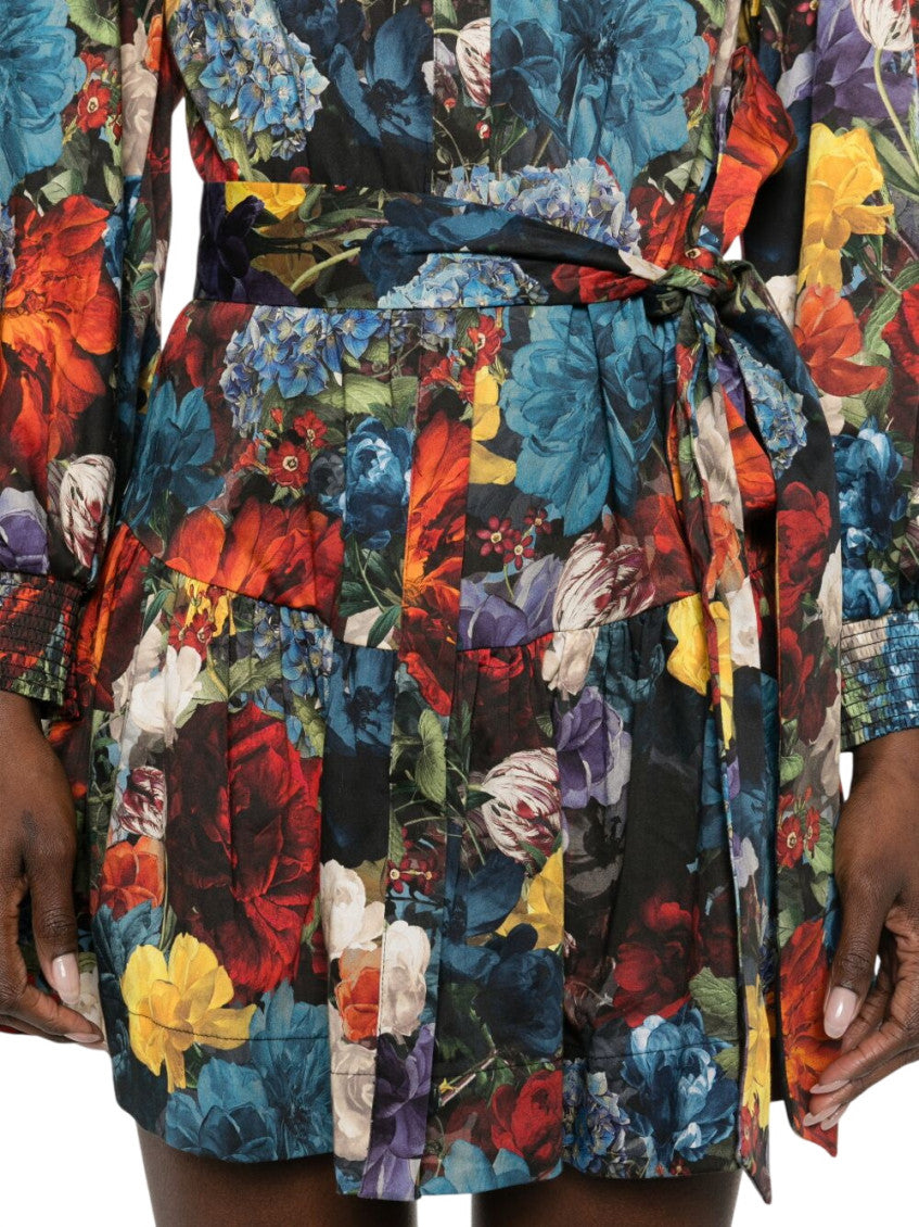 Multicolor Floral Shirt Collar Mini Dress 3