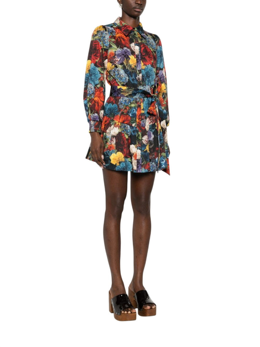Multicolor Floral Shirt Collar Mini Dress 4