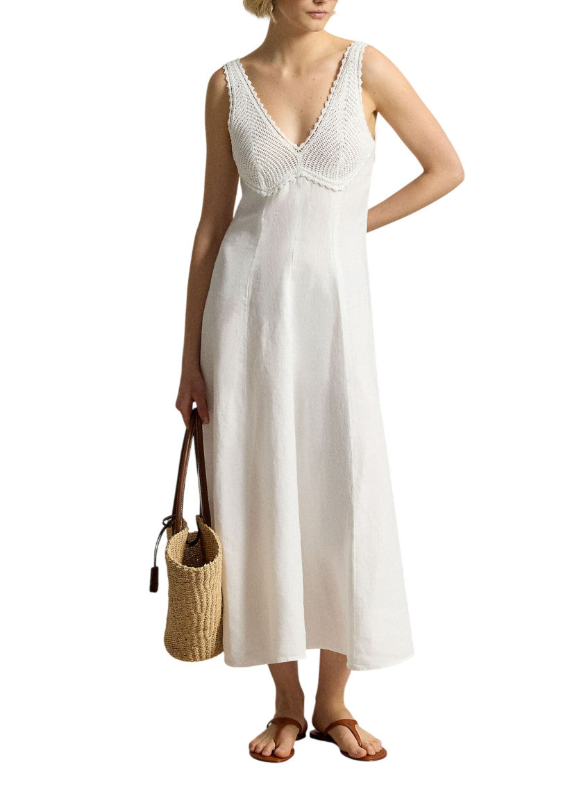 White Crochet V Neck Maxi Dress 2