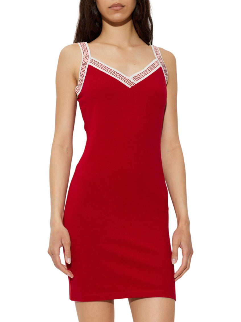 Red V Neck Knee Length Dress 2