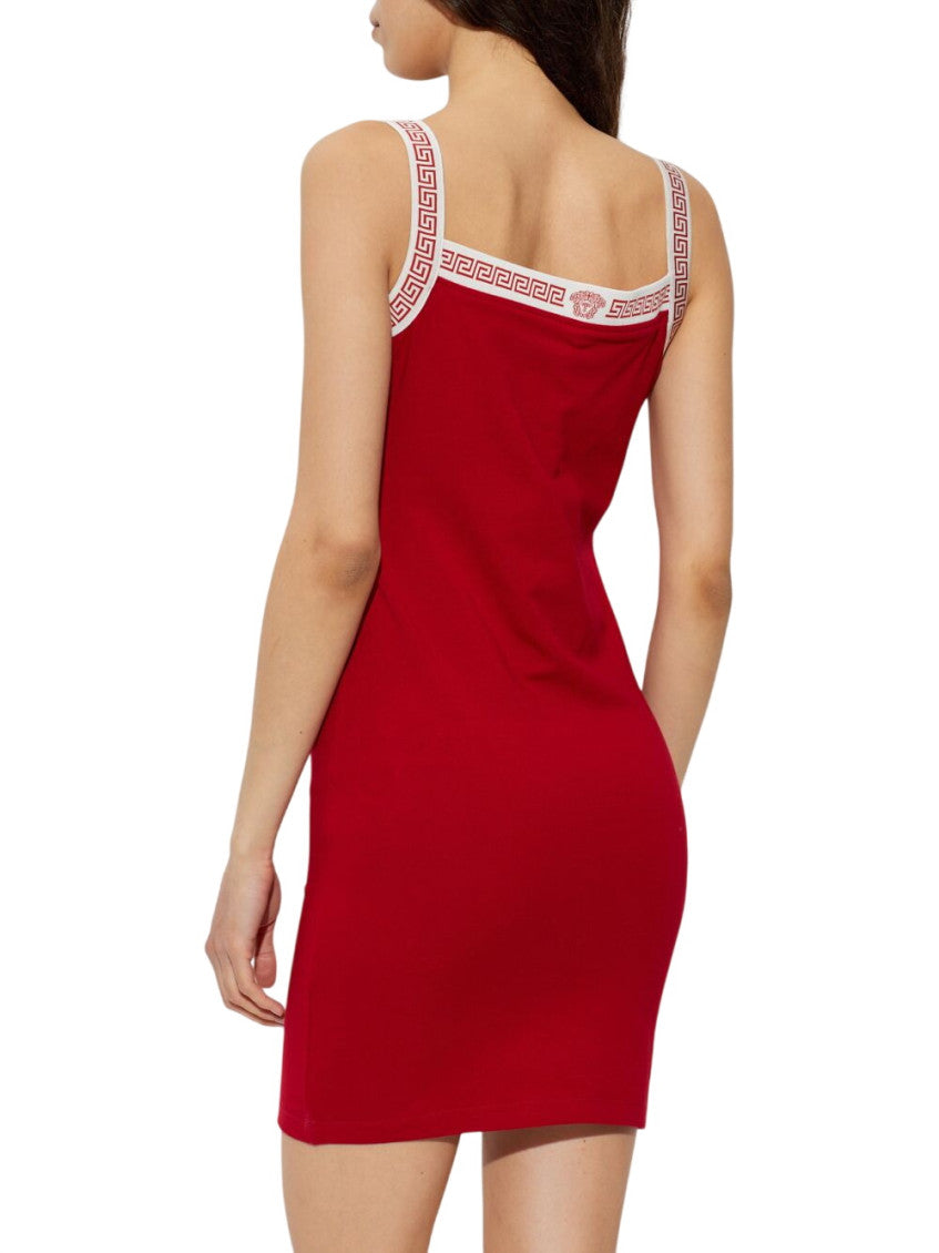 Red V Neck Knee Length Dress 3