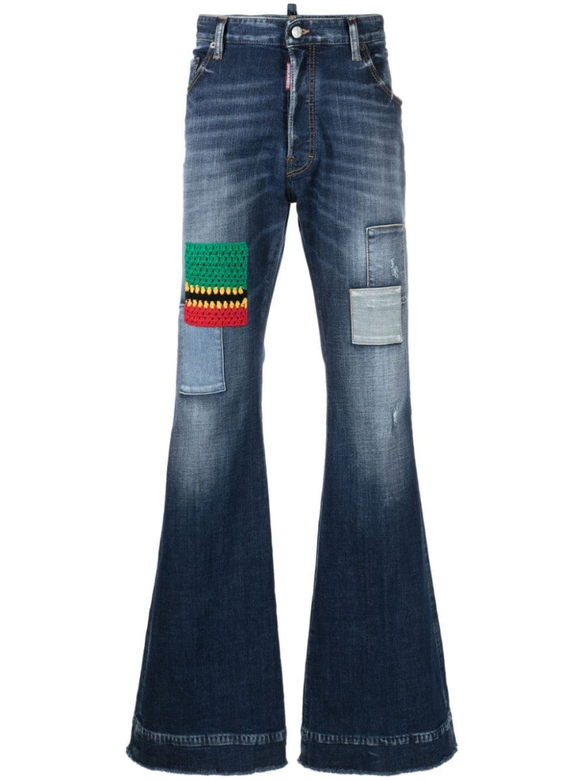 Blue Mid Rise Flared Jeans 1