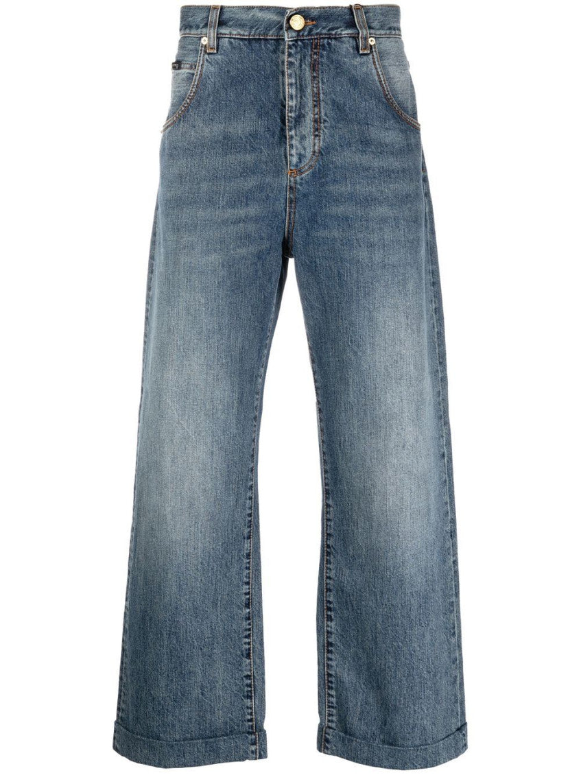 Blue Straight Solid Jeans 1