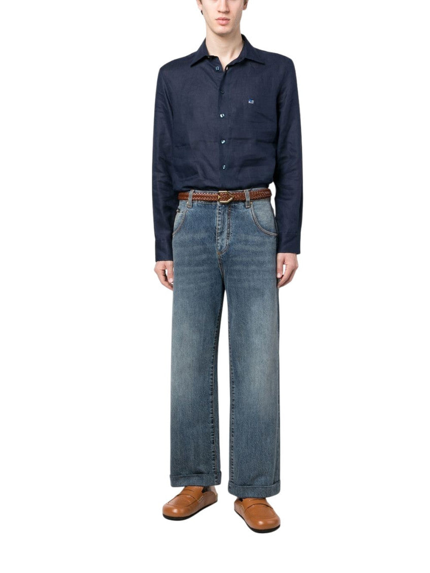 Blue Straight Solid Jeans 2