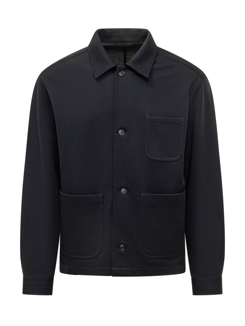 Dark Blue Textured Shirt Jacket 1