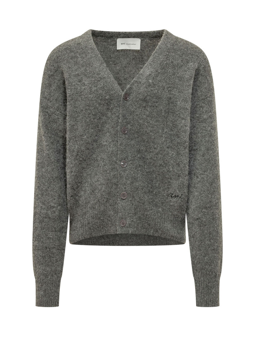 Grey Knitted V Neck Cardigan 1