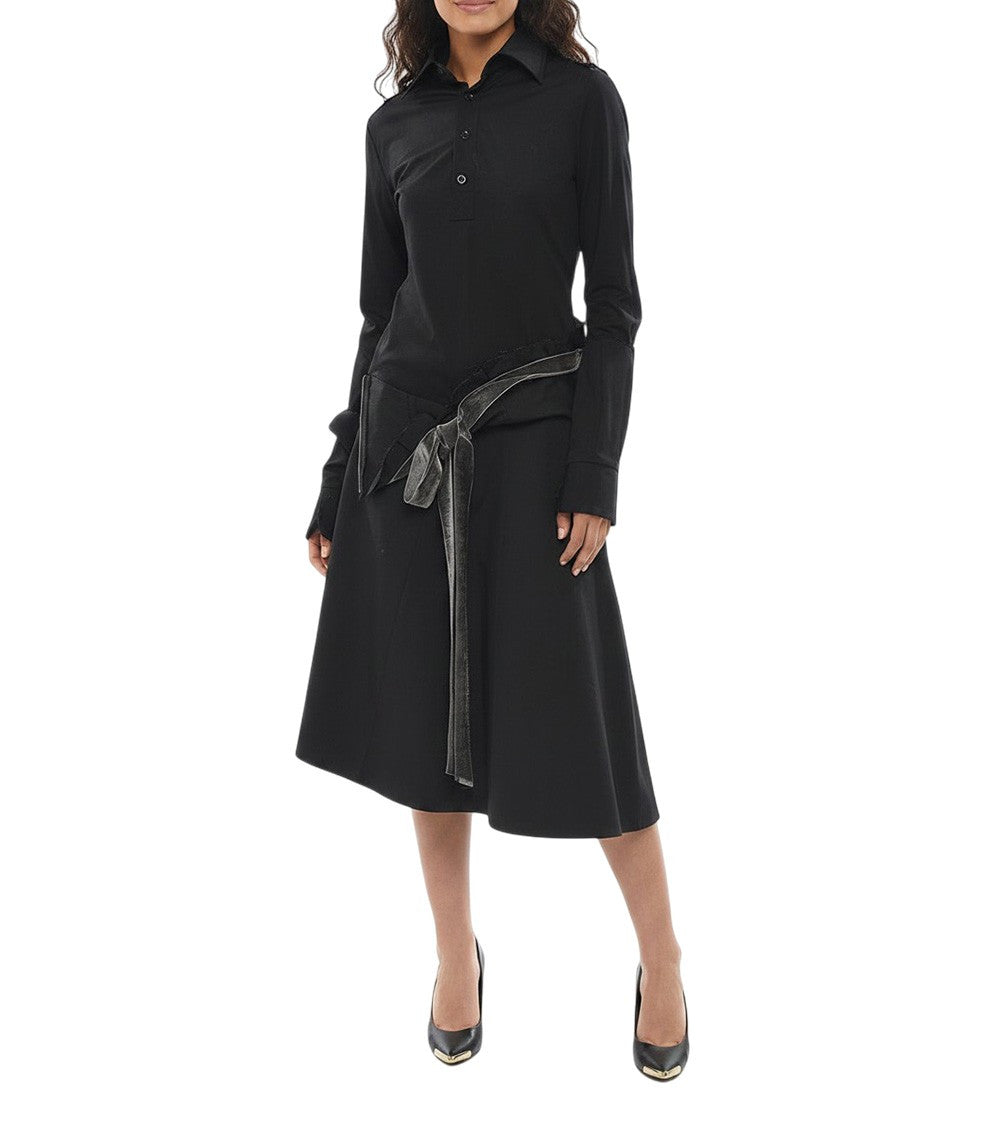 Black Shirt Collar Midi Dress 1