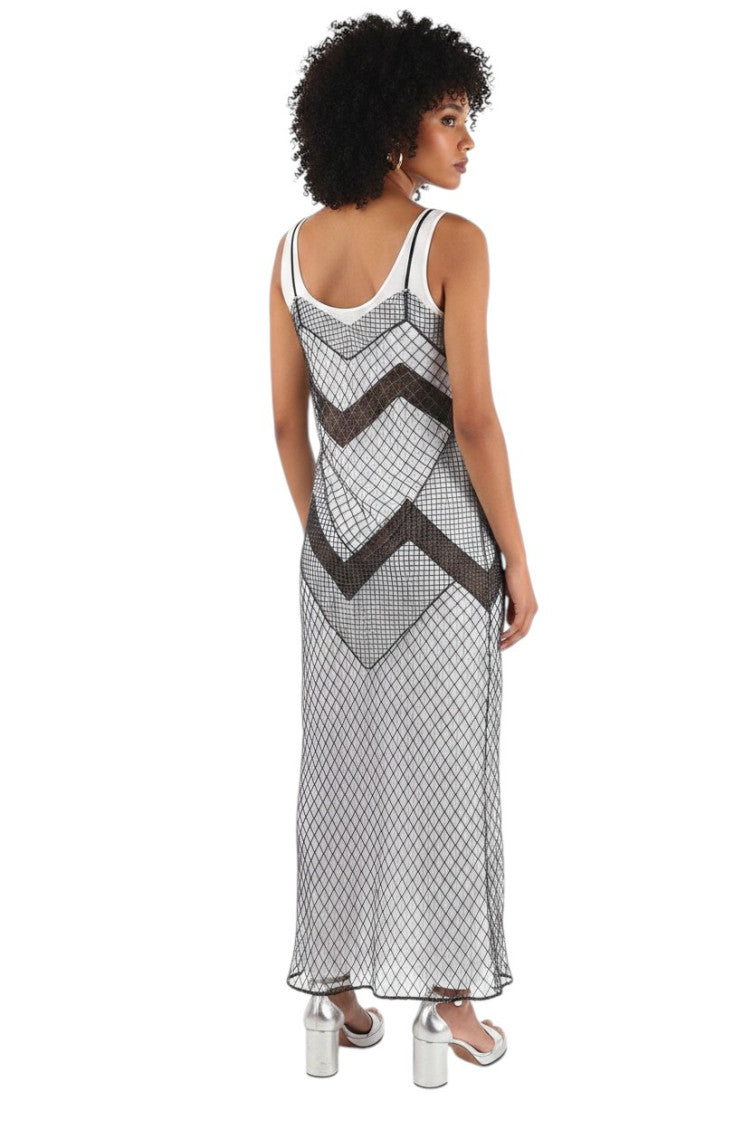 Grey Geometric Scoop Neck Maxi Dress 2