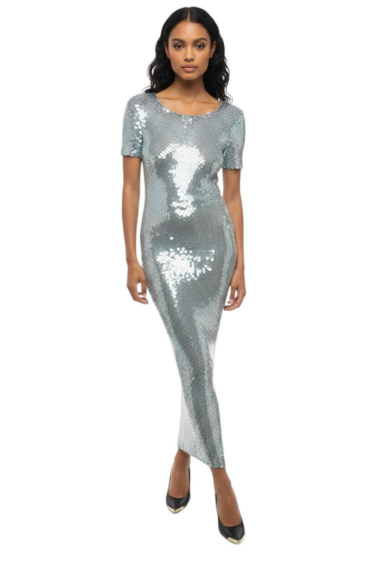 Silver Embellished Round Neck Maxi Dress 1