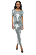 Silver Embellished Round Neck Maxi Dress 1