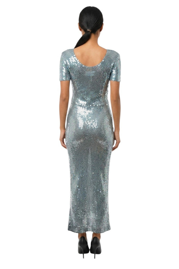 Silver Embellished Round Neck Maxi Dress 2