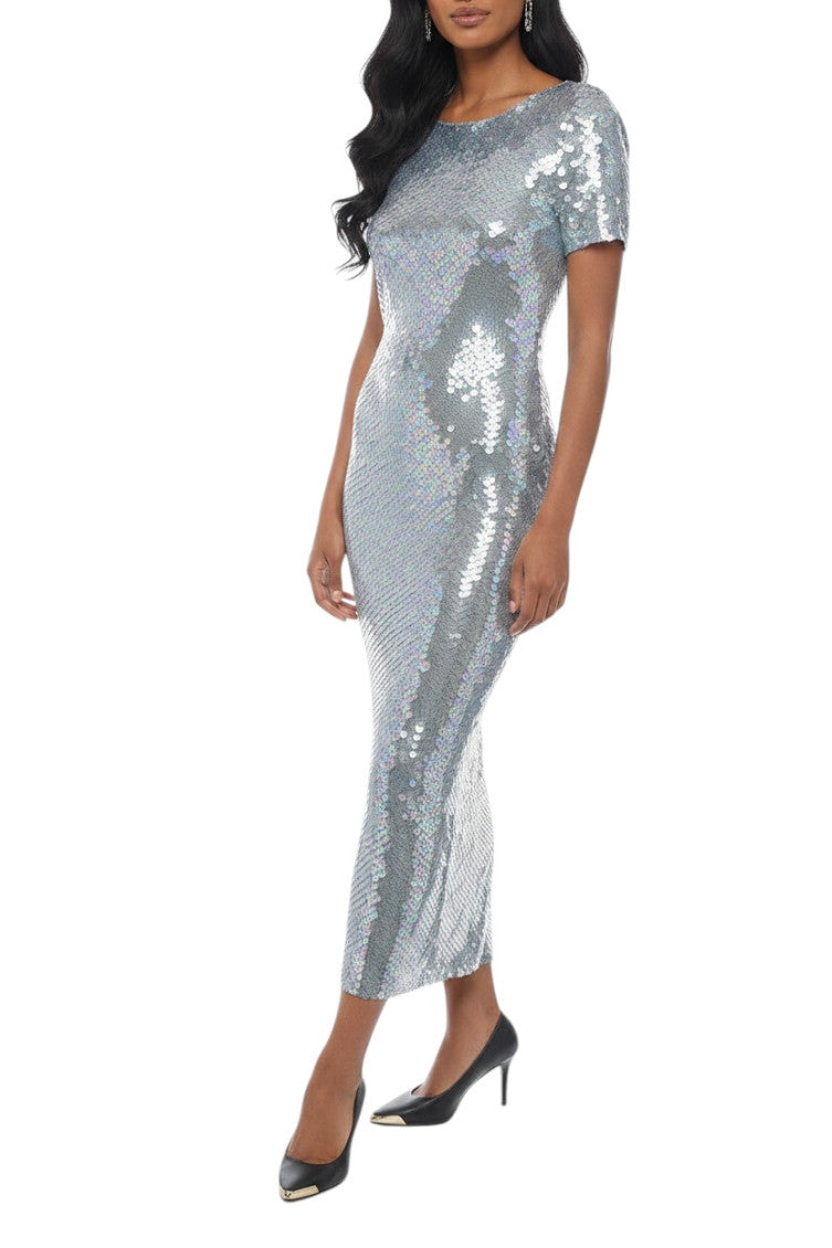 Silver Embellished Boat Neck Midi Dress 1