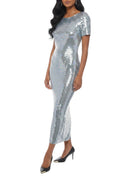 Silver Embellished Boat Neck Midi Dress 1