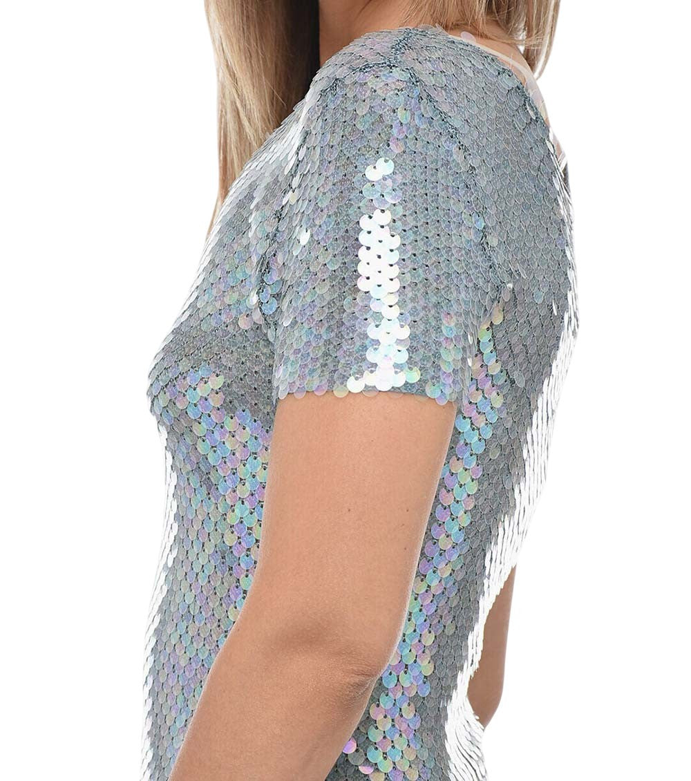 Silver Embellished Boat Neck Midi Dress 3