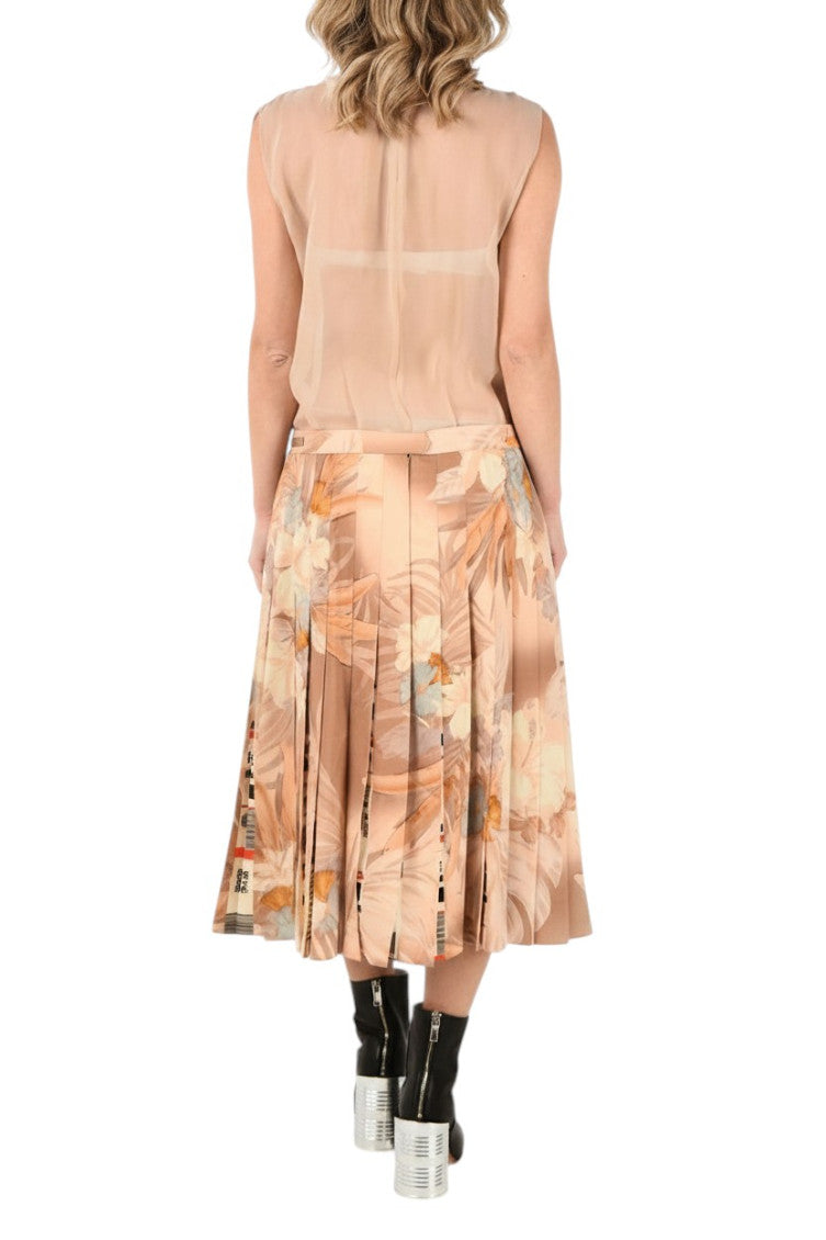 Beige Floral Round Neck Midi Dress 2