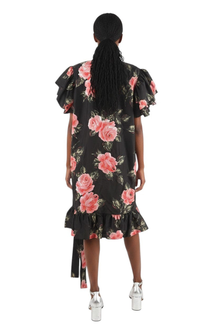 Black Floral Scoop Neck Dress 2