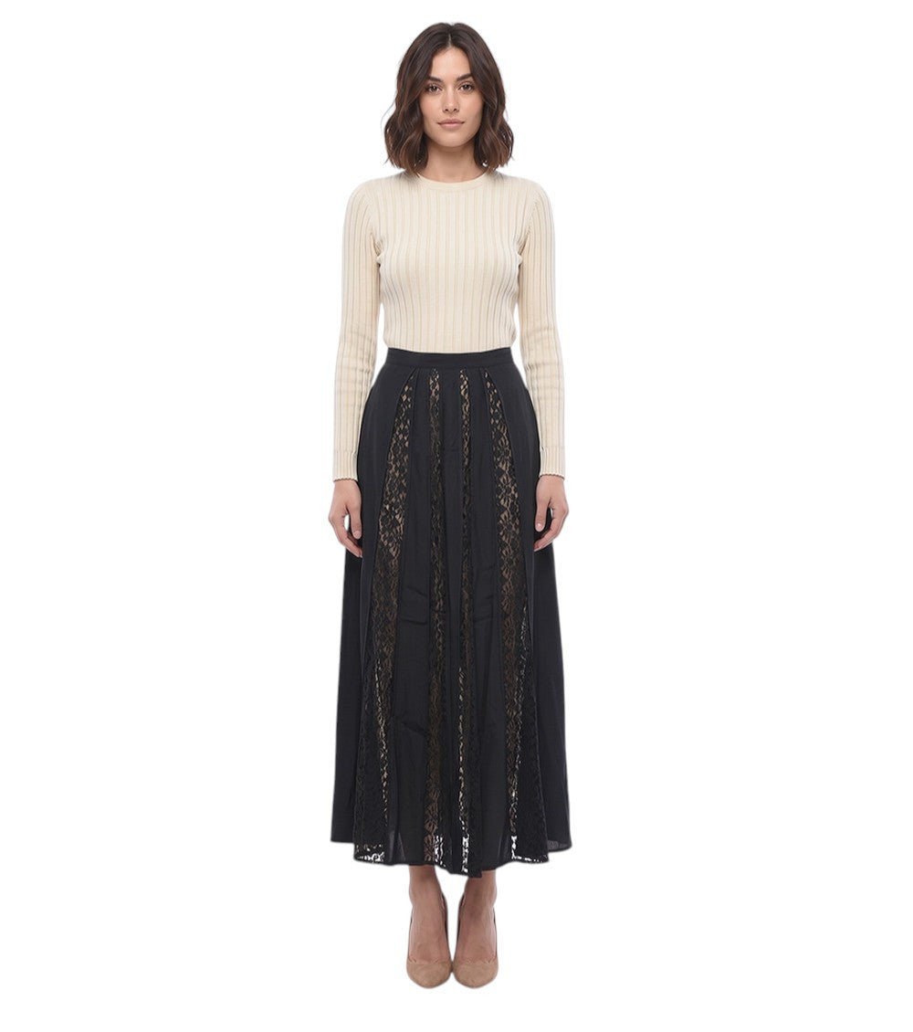 Black Lace Calf Length Skirt 1