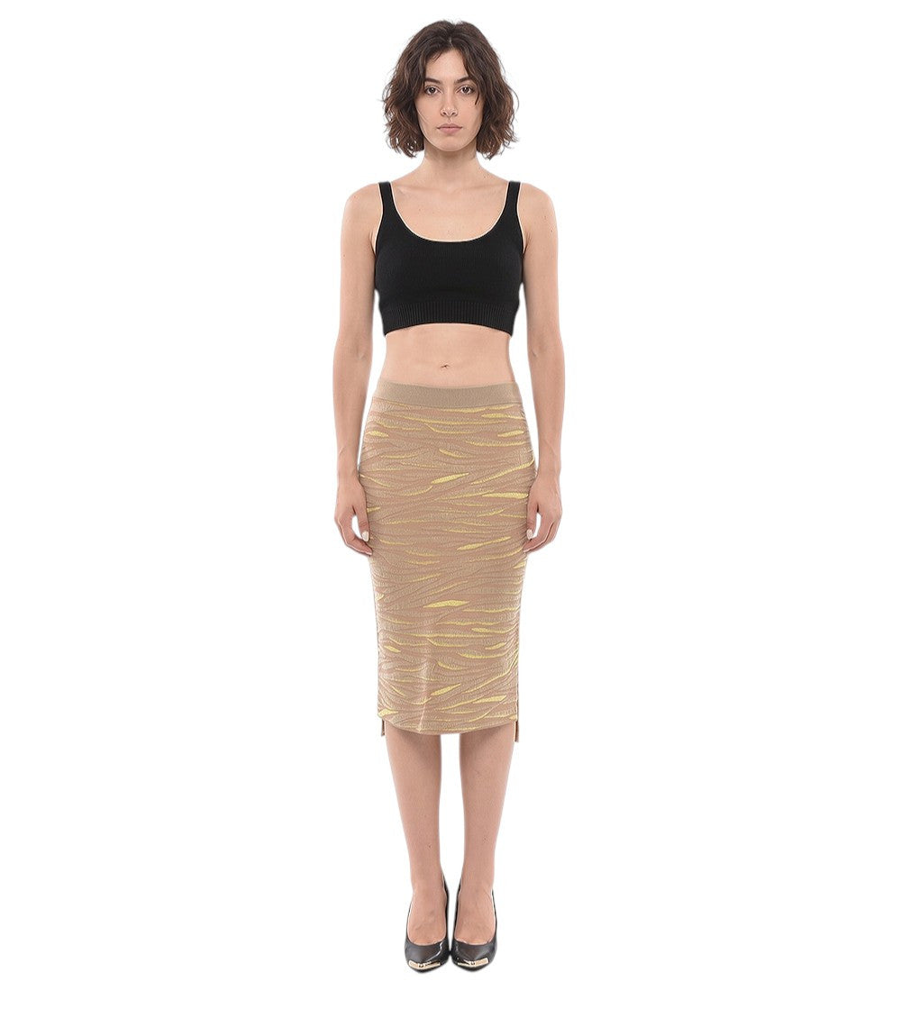 Yellow Animal Print Calf Length Skirt 1