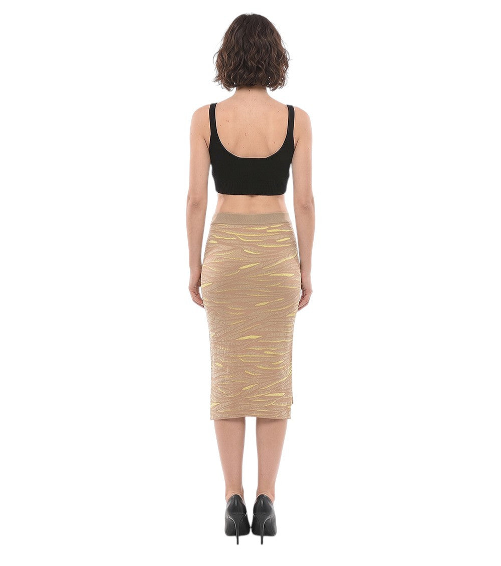 Yellow Animal Print Calf Length Skirt 2