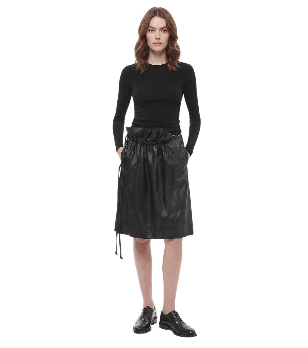 Black Solid Knee Length Skirt 3