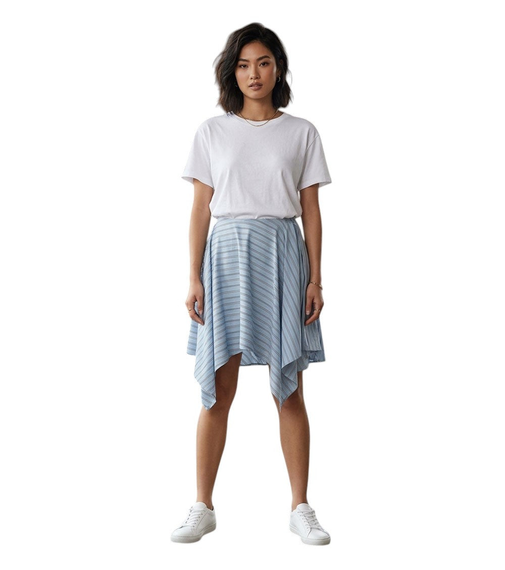 Light Blue Stripes Knee Length Skirt 1