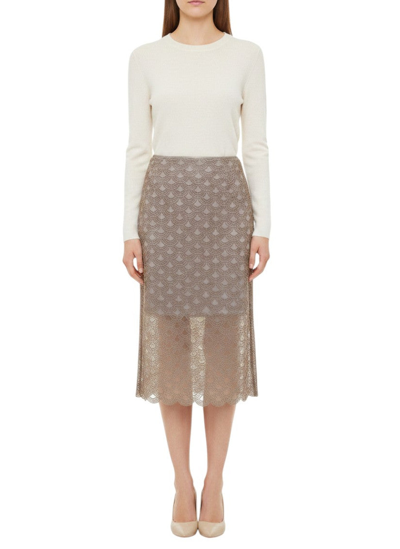 Brown Textured Calf Length Skirt 1