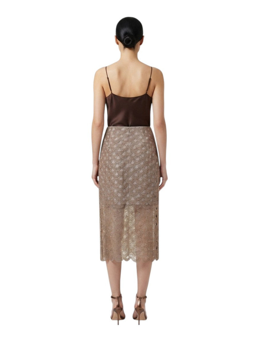 Brown Textured Calf Length Skirt 2