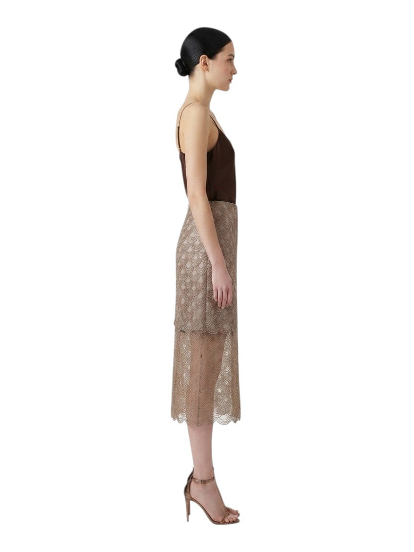 Brown Textured Calf Length Skirt 3