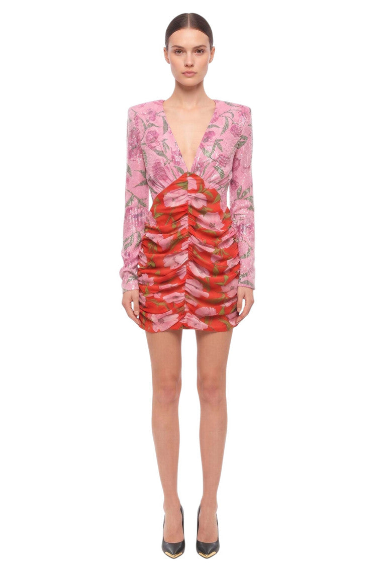 Pink Floral V Neck Mini Dress 1