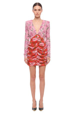 Pink Floral V Neck Mini Dress 1