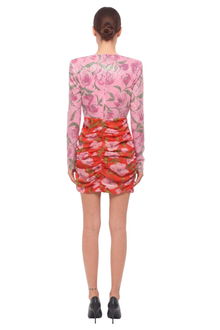 Pink Floral V Neck Mini Dress 2