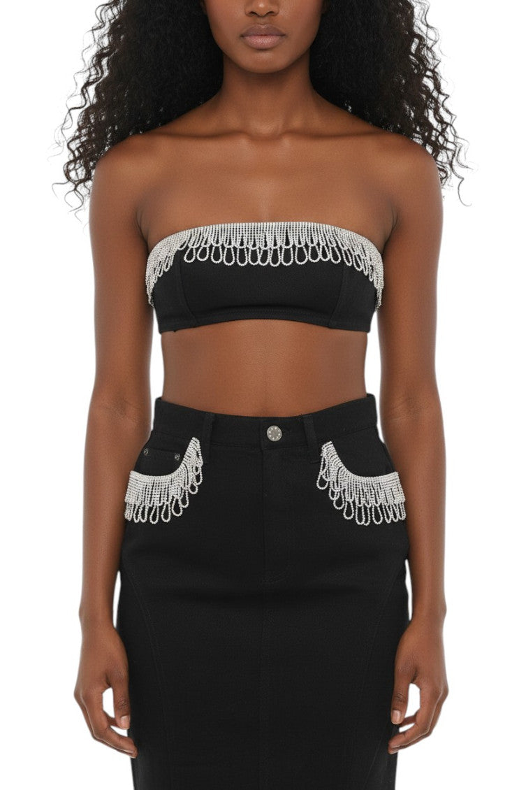 Black Embellished Strapless Top 1