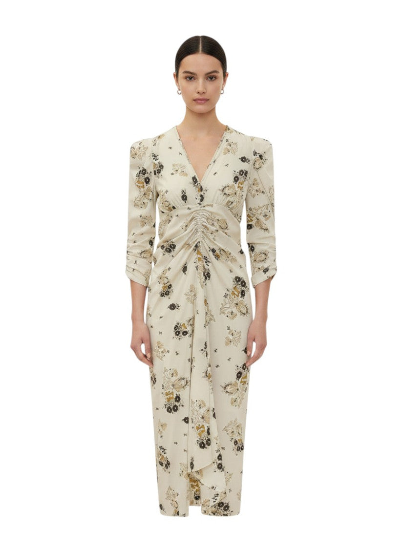 Off White Floral V Neck Midi Dress 1