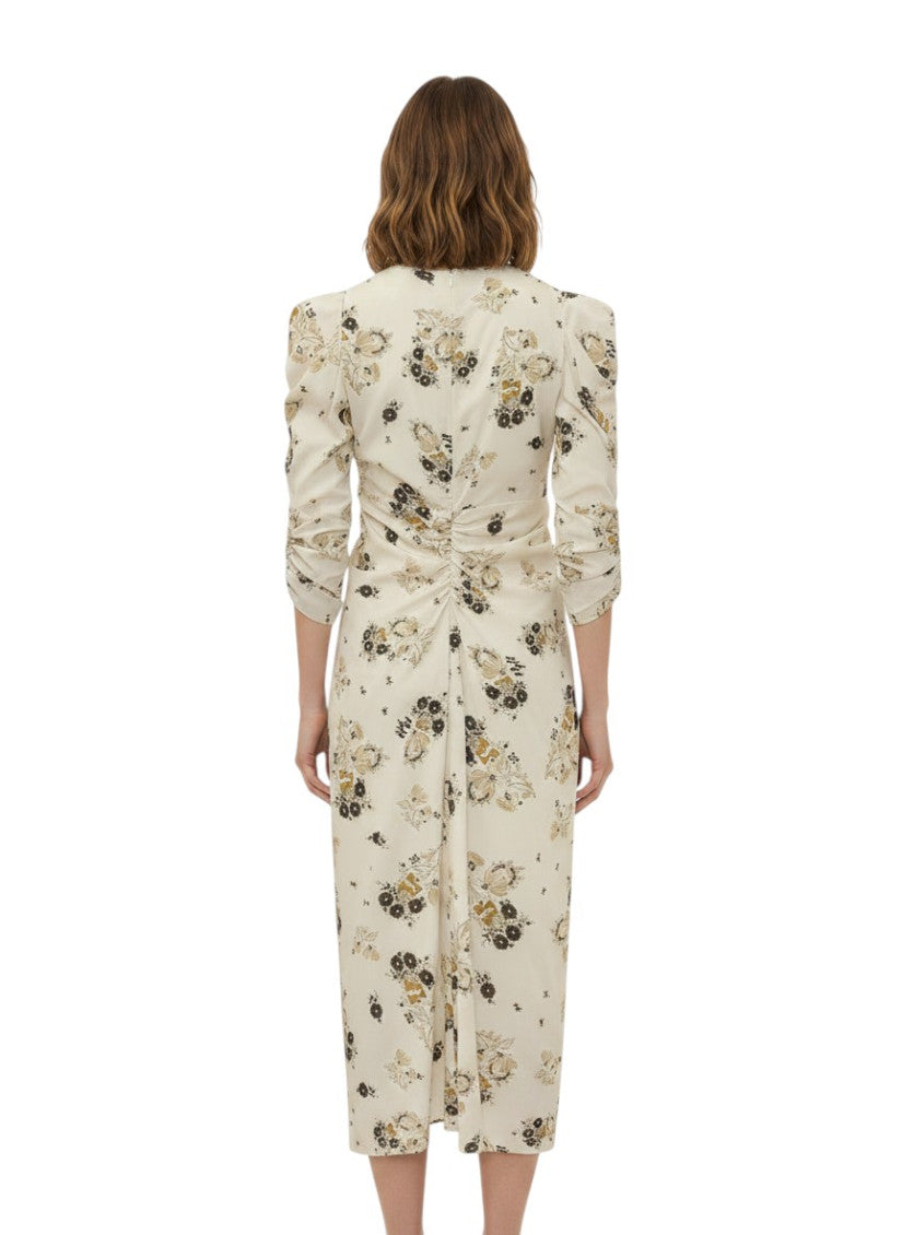 Off White Floral V Neck Midi Dress 2
