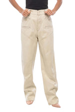 Beige Straight Flat Front Pants 1
