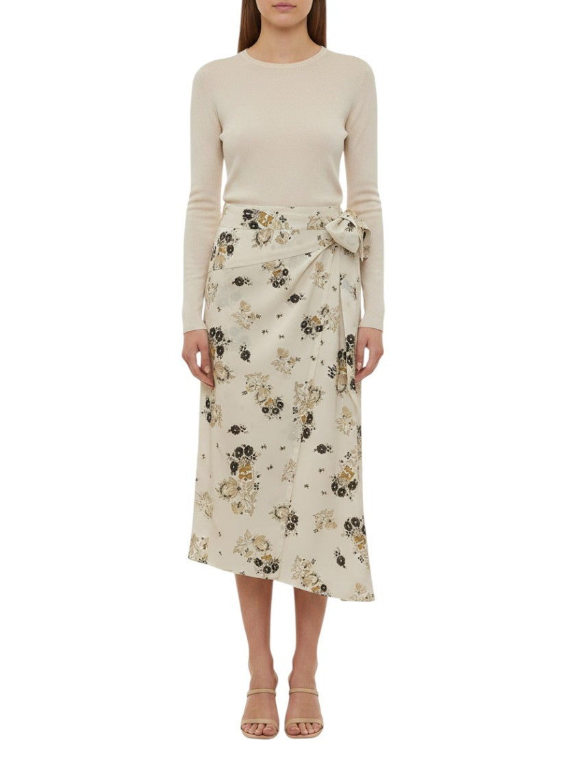 Off White Floral Calf Length Skirt 1